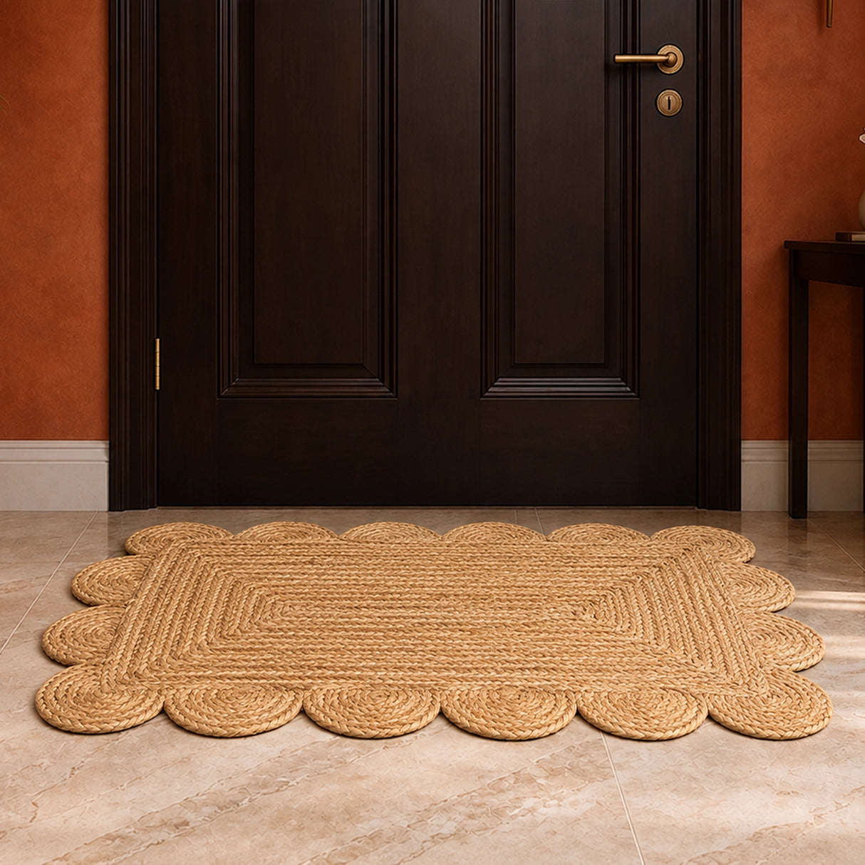 Natural Scalloped Jute Area Rug - Rectangular
