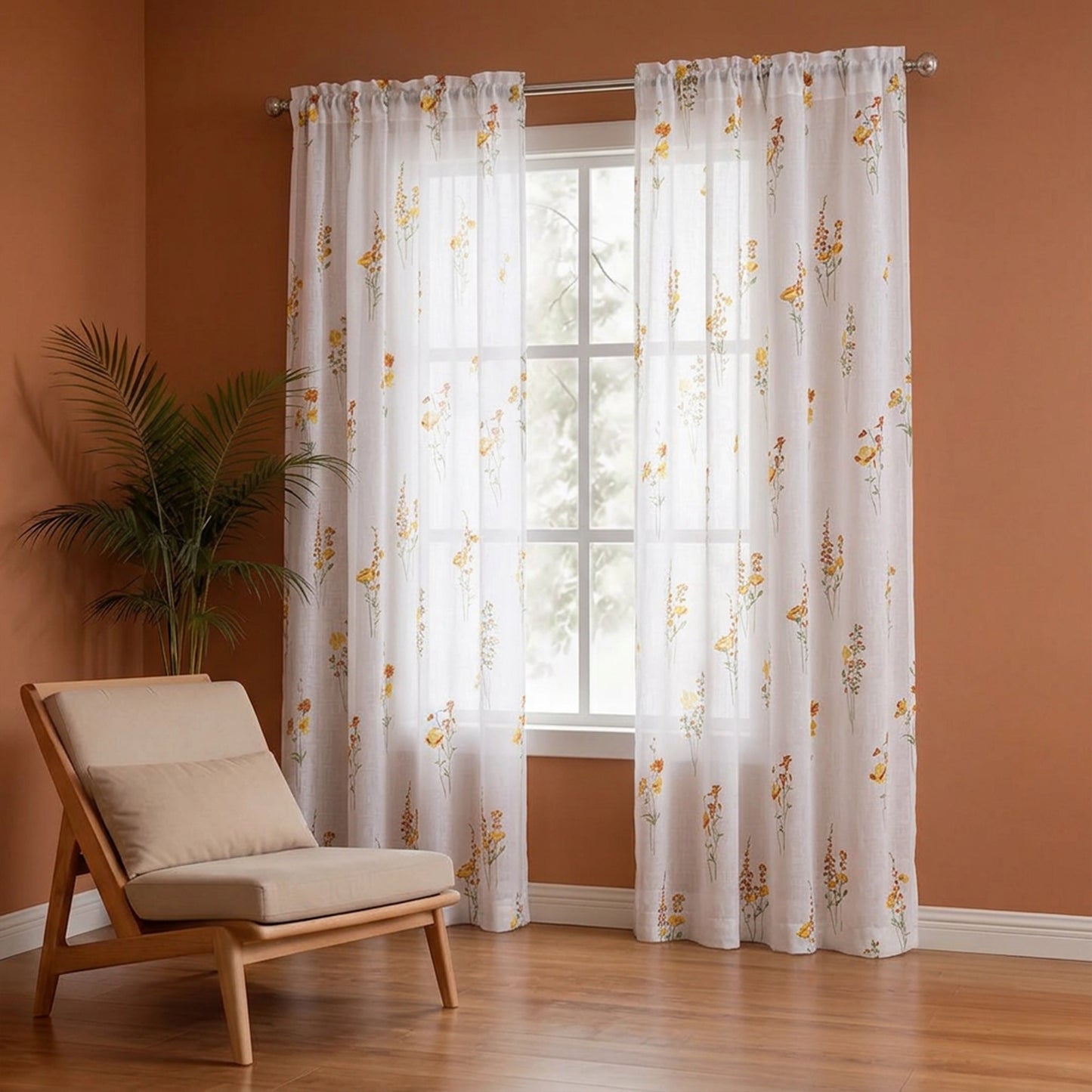 Opulent Bloom Printed Rod Pocket Sheer Curtain