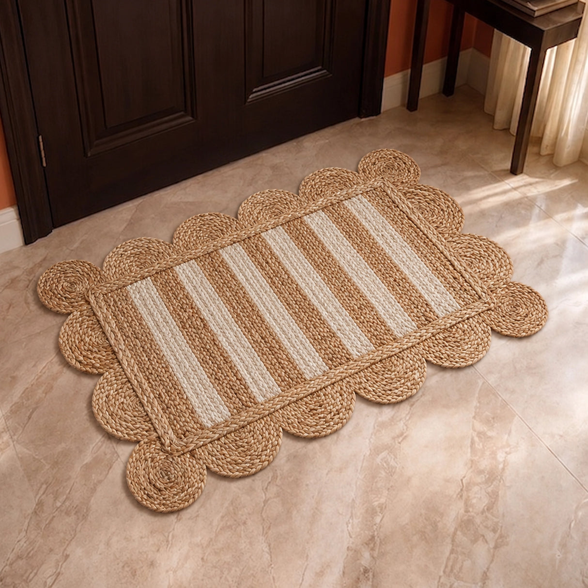 Scalloped Stripe Jute Area Rug - Rectangular