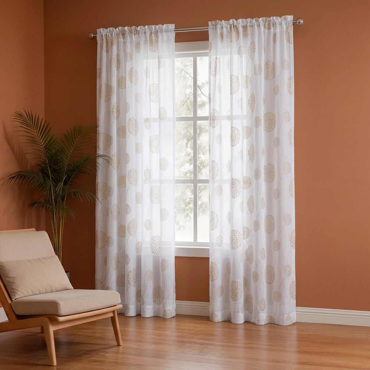 Imprimer Gold Dandelions - Rod Pocket Printed Sheer Curtain