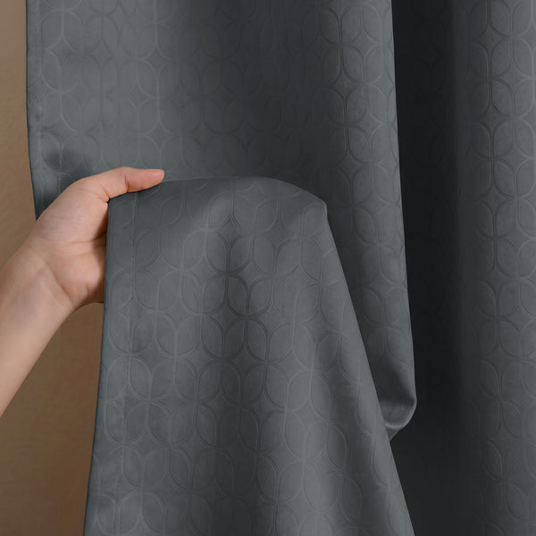 Grey Embossed Blackout Curtain (Elara - Rod Pocket)