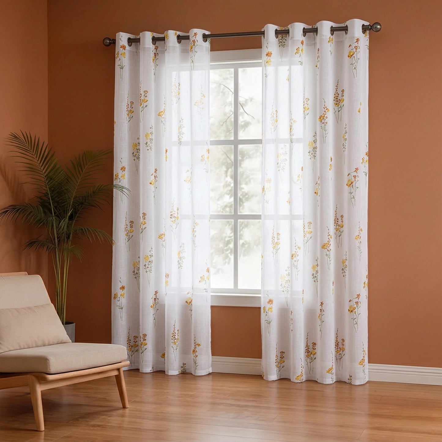 Premium Printed Sheer Curtain & Quilted Sofa Cover Combo Set