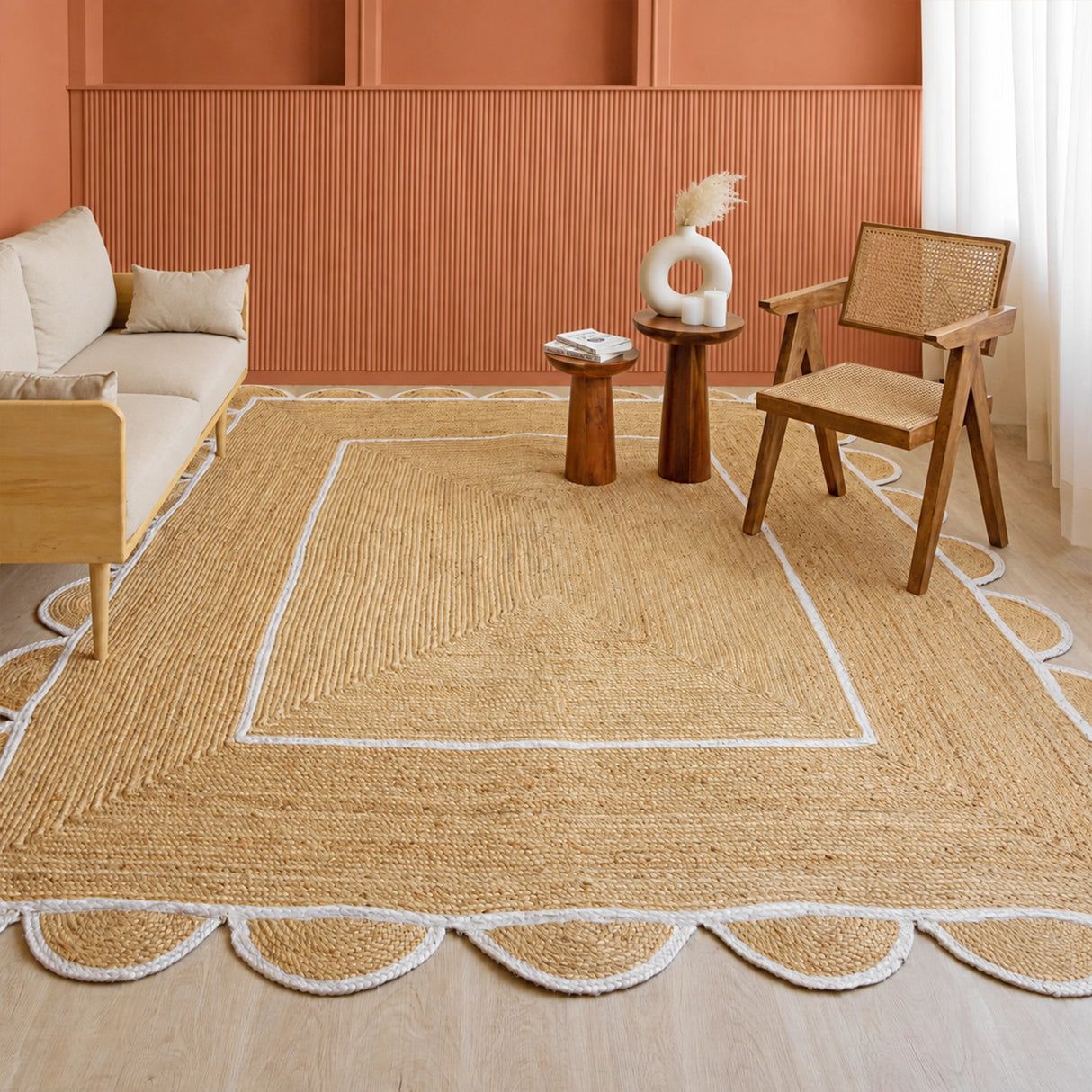 Scalloped Border Jute Area Rug - Rectangular