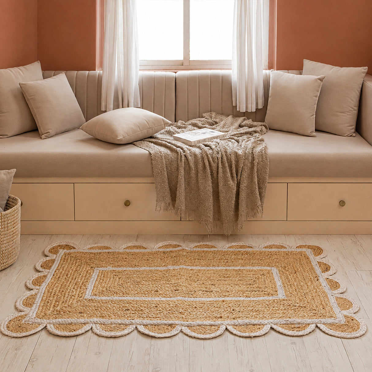 Scalloped Border Jute Area Rug - Rectangular