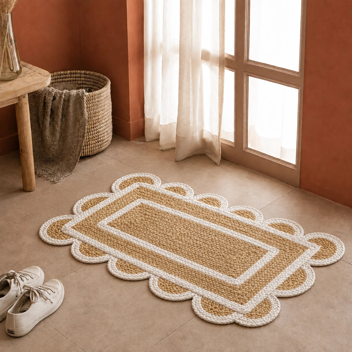 Scalloped Border Jute Area Rug - Rectangular