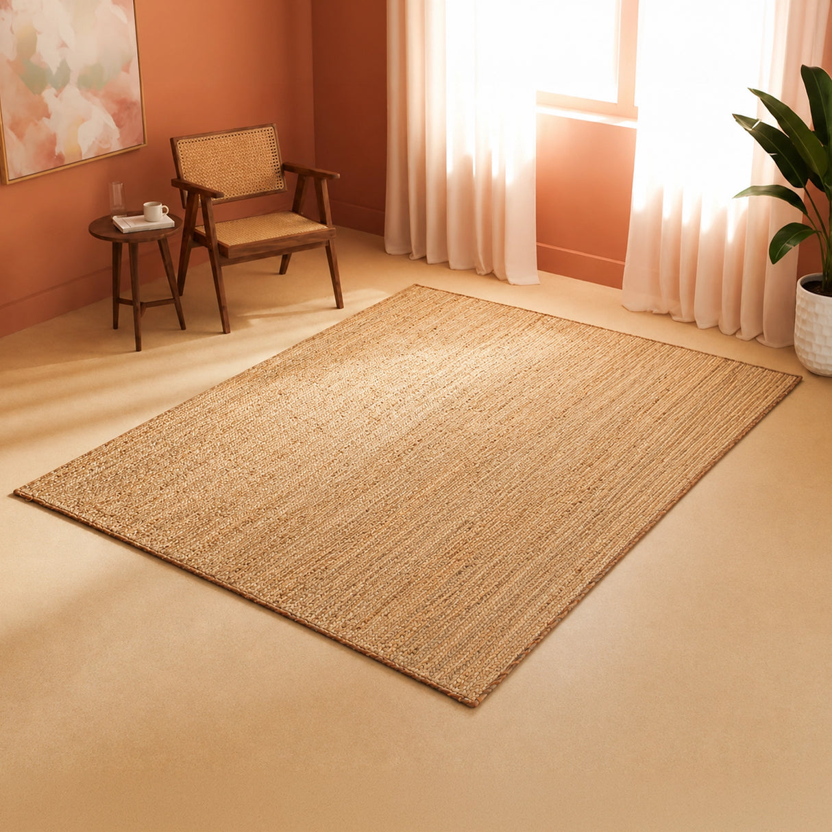 Solid Braided Jute Area Rug - Rectangular