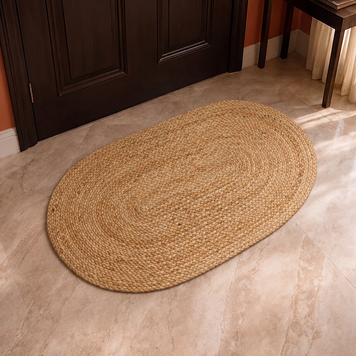 Solid Braided Jute Area Rug - Oval