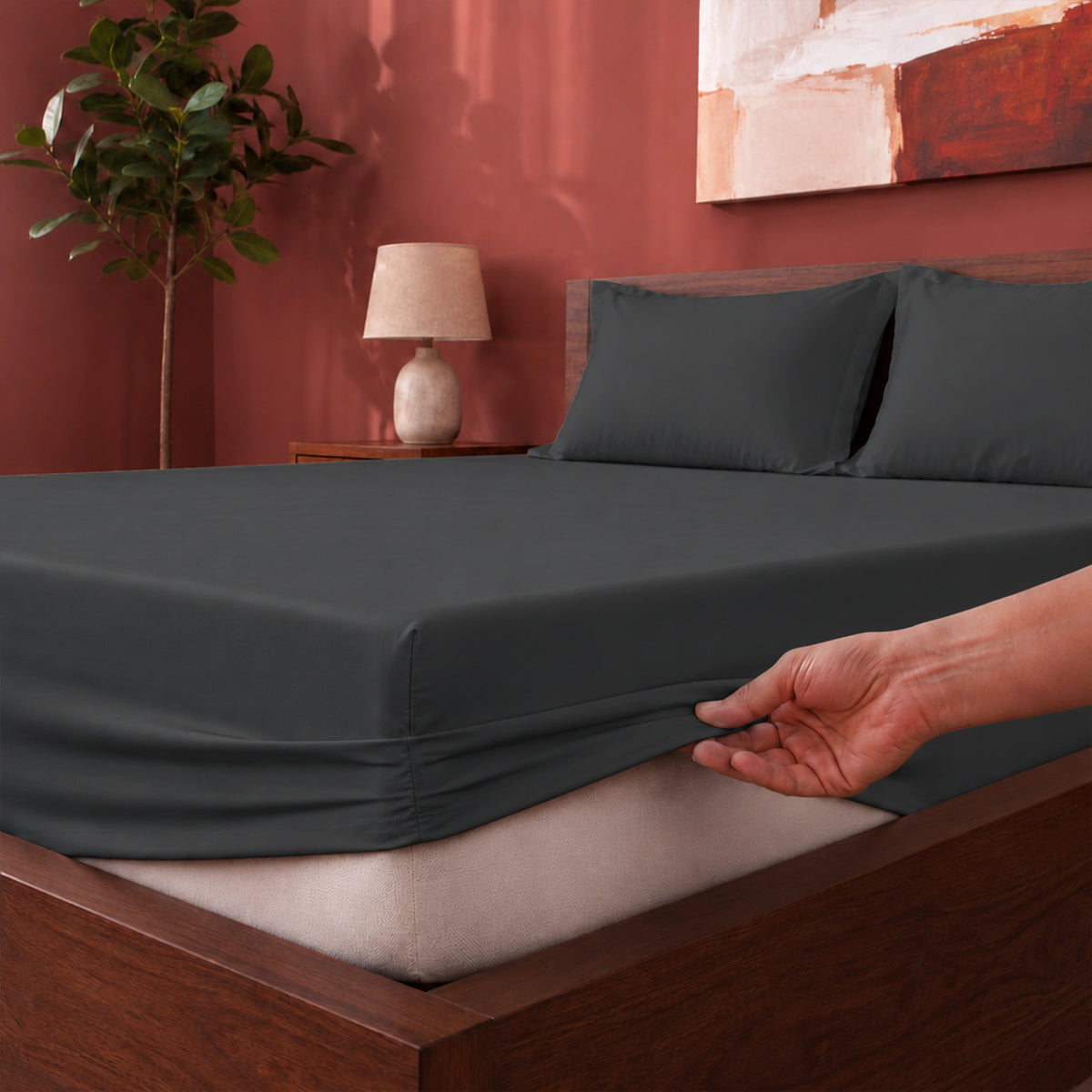 Fort Sublime - Solid Fitted Bedsheet (Dark Grey)