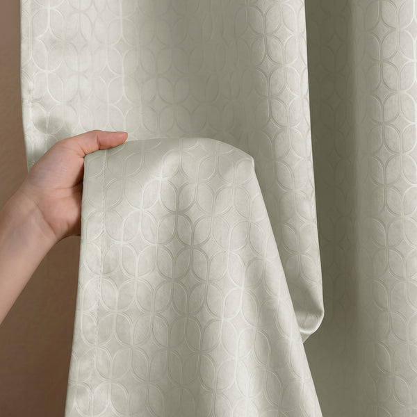 Off White Embossed Blackout Curtain (Elara - Rod Pocket)