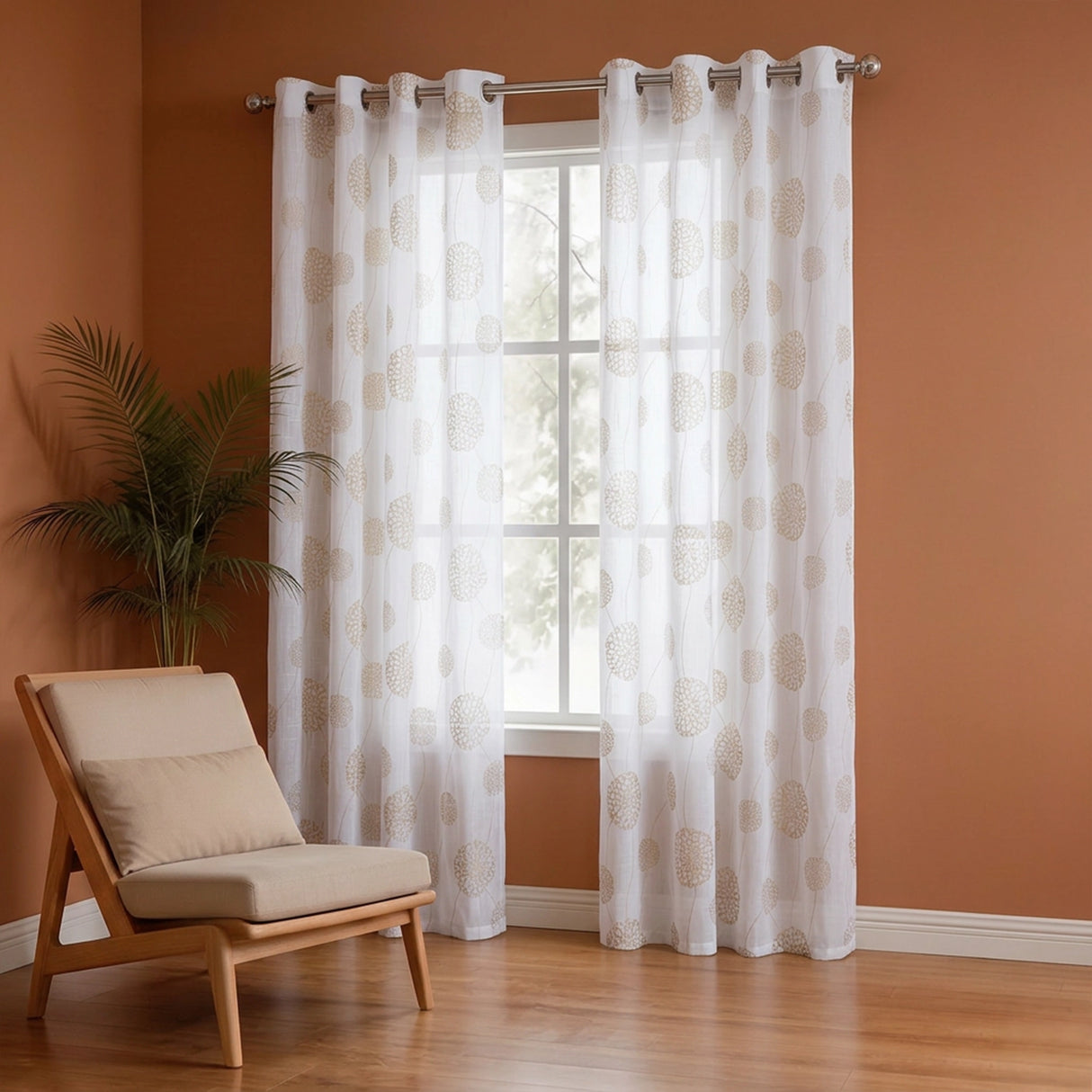 Imprimer Gold Dandelions - Eyelet Printed Sheer Curtain