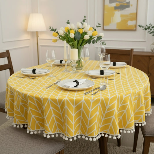 Cotton Quatrefoil Printed Dining Table CoverCotton Quatrefoil Printed Dining Table Cover
