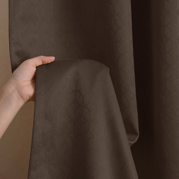 Brown Embossed Blackout Curtain (Elara - Rod Pocket)