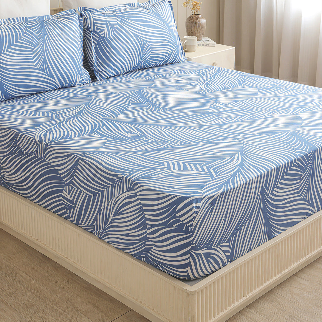 Blue Feather - Fitted Sheet (White & Blue)