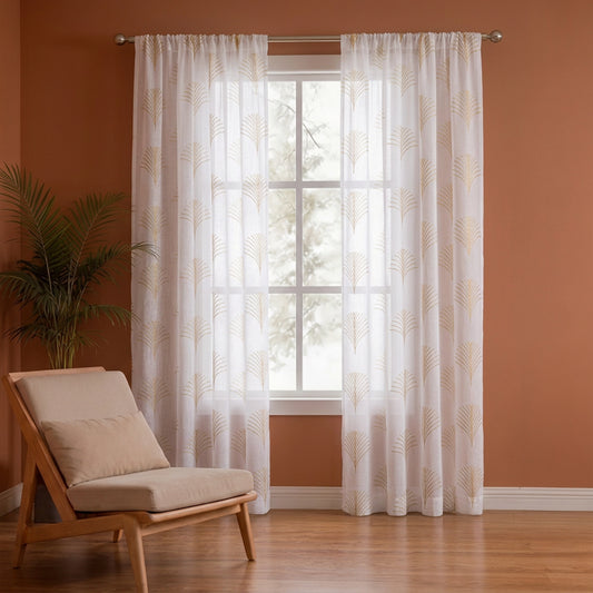 Imprimer Palmetto Plume - Gold Tree Printed Rod Pocket Sheer CurtainImprimer Palmetto Plume - Gold Tree Printed Rod Pocket Sheer Curtain