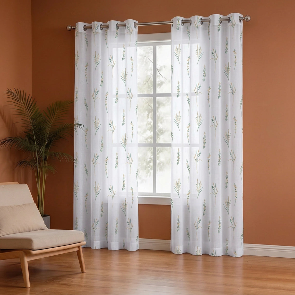 Imprimer Leafscape - Printed Eyelet Sheer Curtain