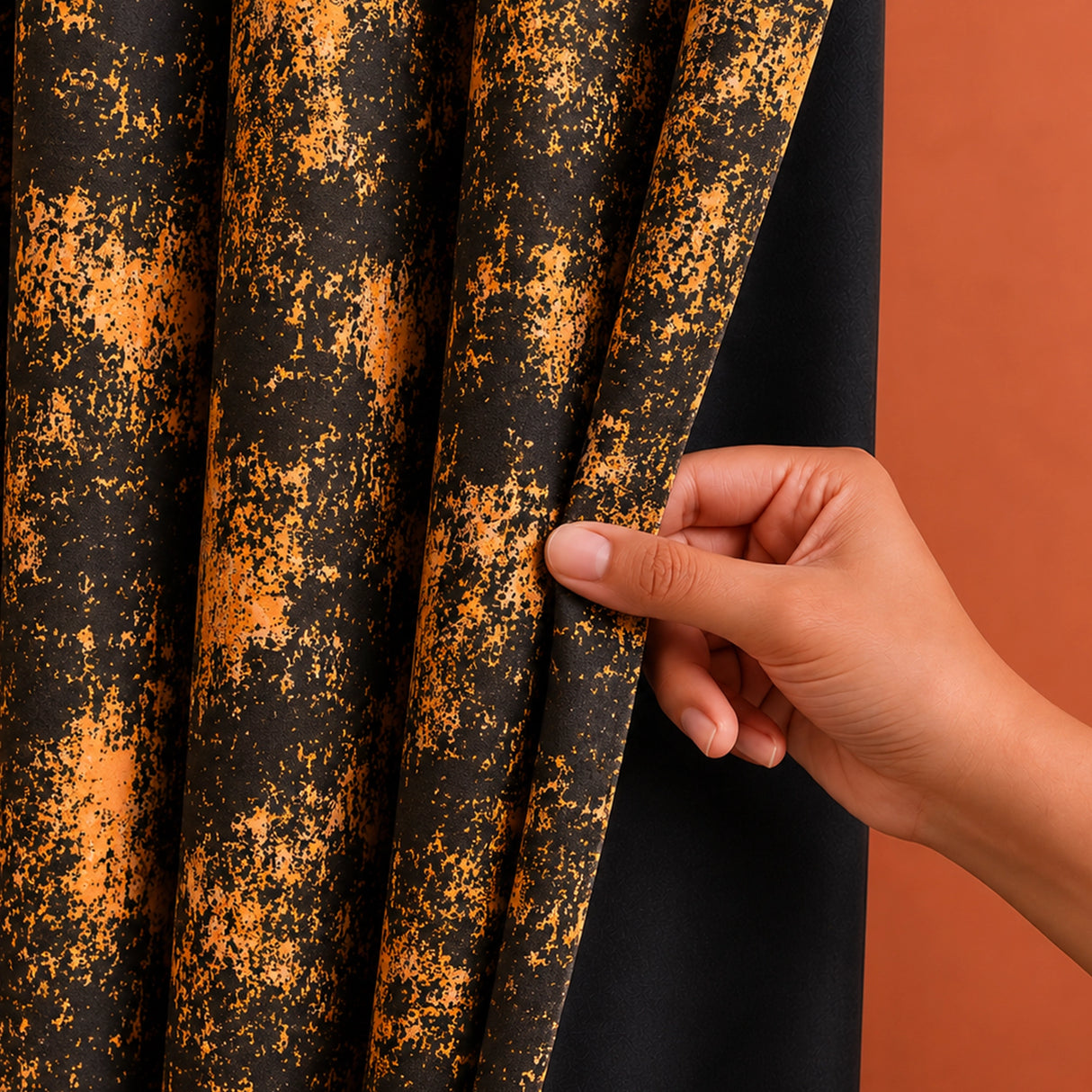Imprimer Abstract - Digital Printed Blackout Curtain (Black & Mustard)