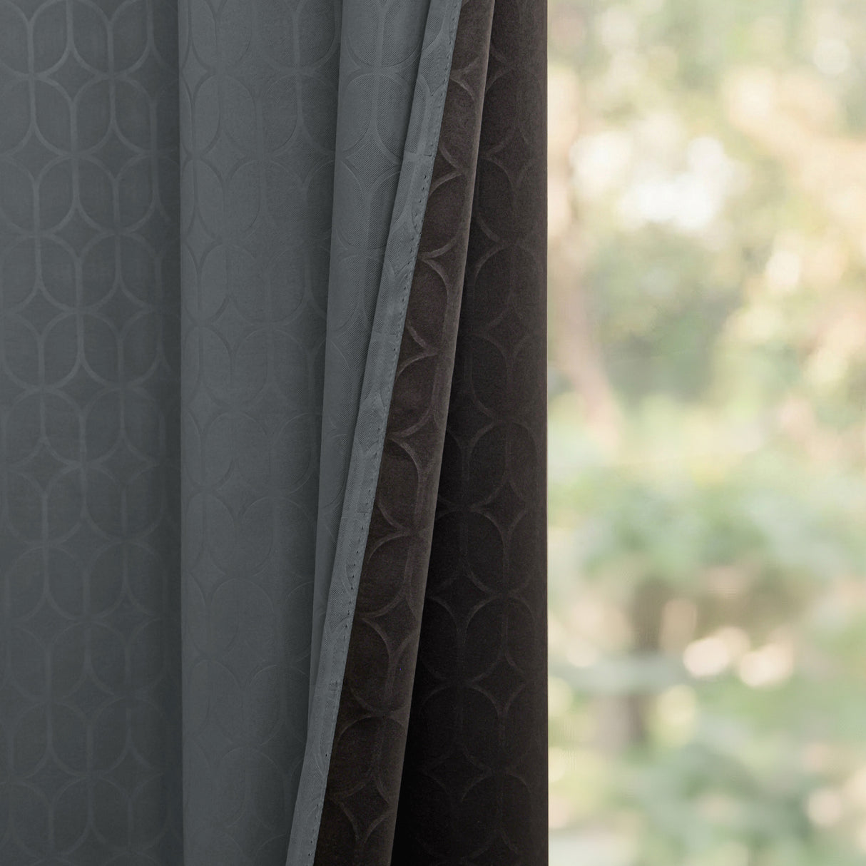 Grey Embossed Blackout Curtain (Elara - Eyelets)