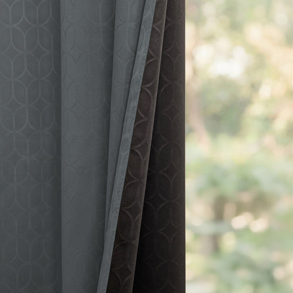 Grey Embossed Blackout Curtain (Elara - Eyelets)