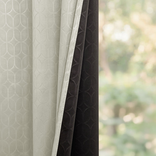 Off White Embossed Blackout Curtain (Elara - Eyelets)