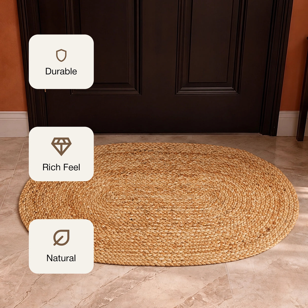 Solid Braided Jute Area Rug - Oval