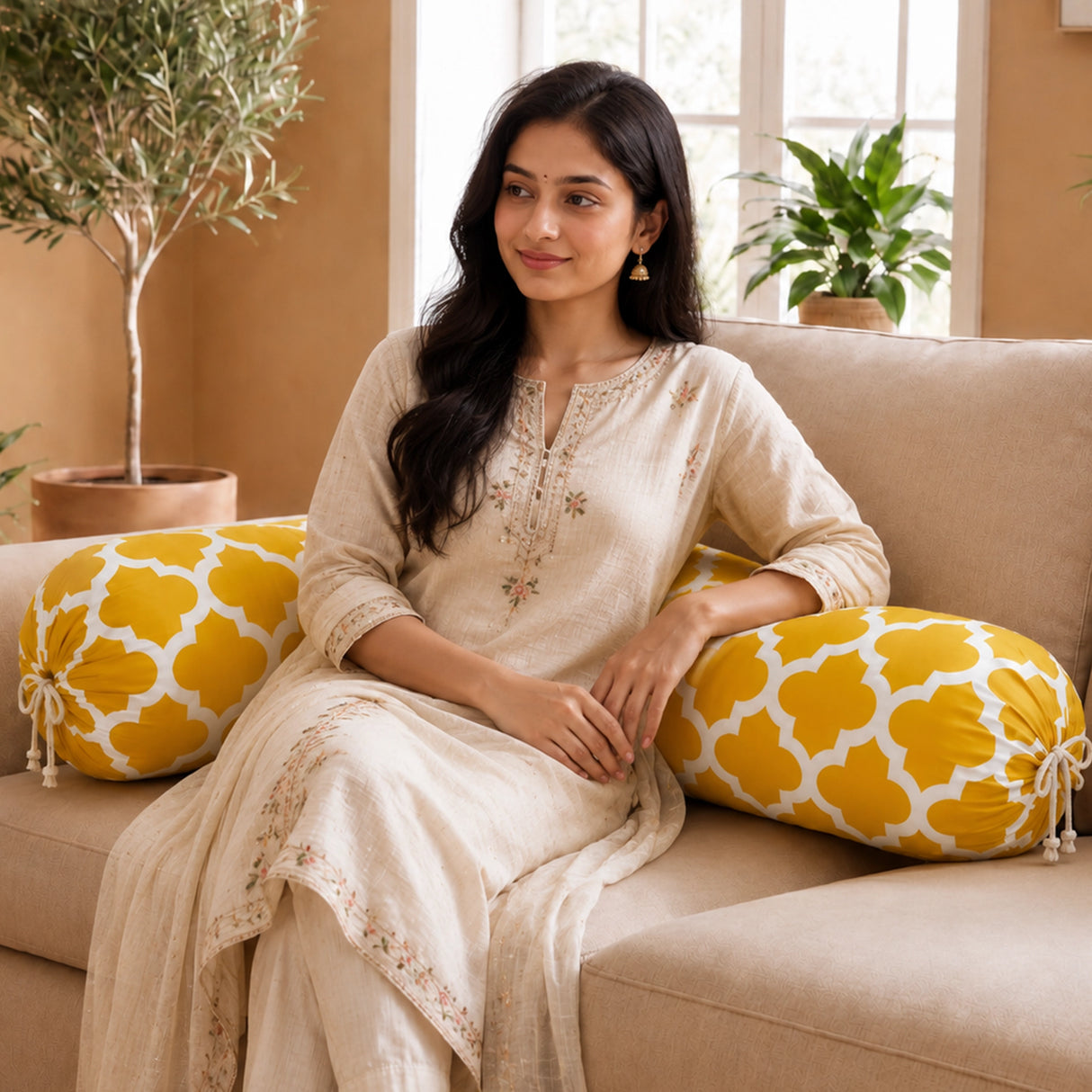 Imprimer Quatrefoil - Printed Bolster Cover (Yellow)