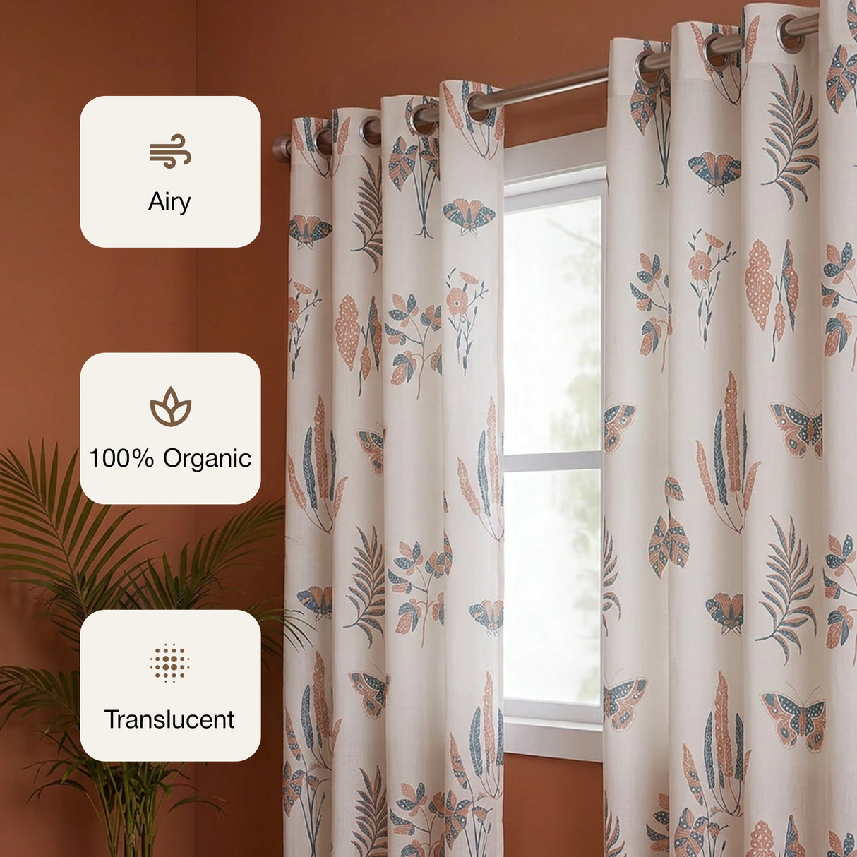 White Lunaria Garden Eyelet Printed Sheer Curtain