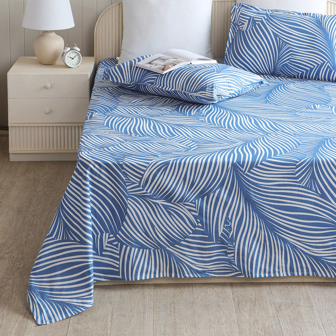 Blue Feather - Bedsheet (Blue & White)