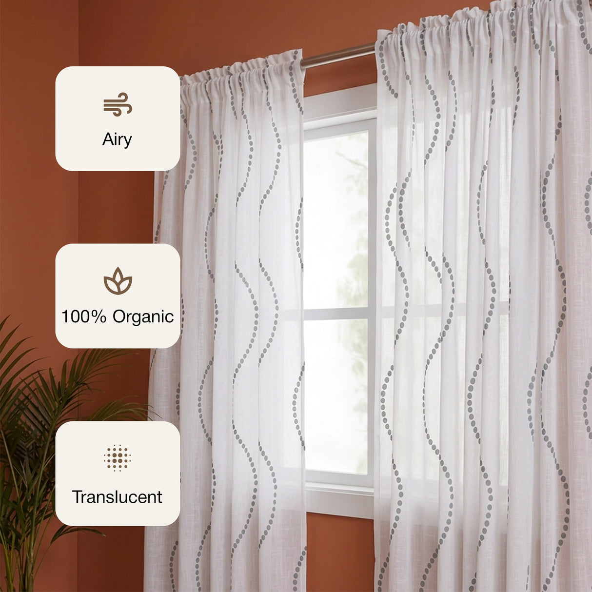 Imprimer Wavy Rhythm - Sheer Curtain Rod Pocket