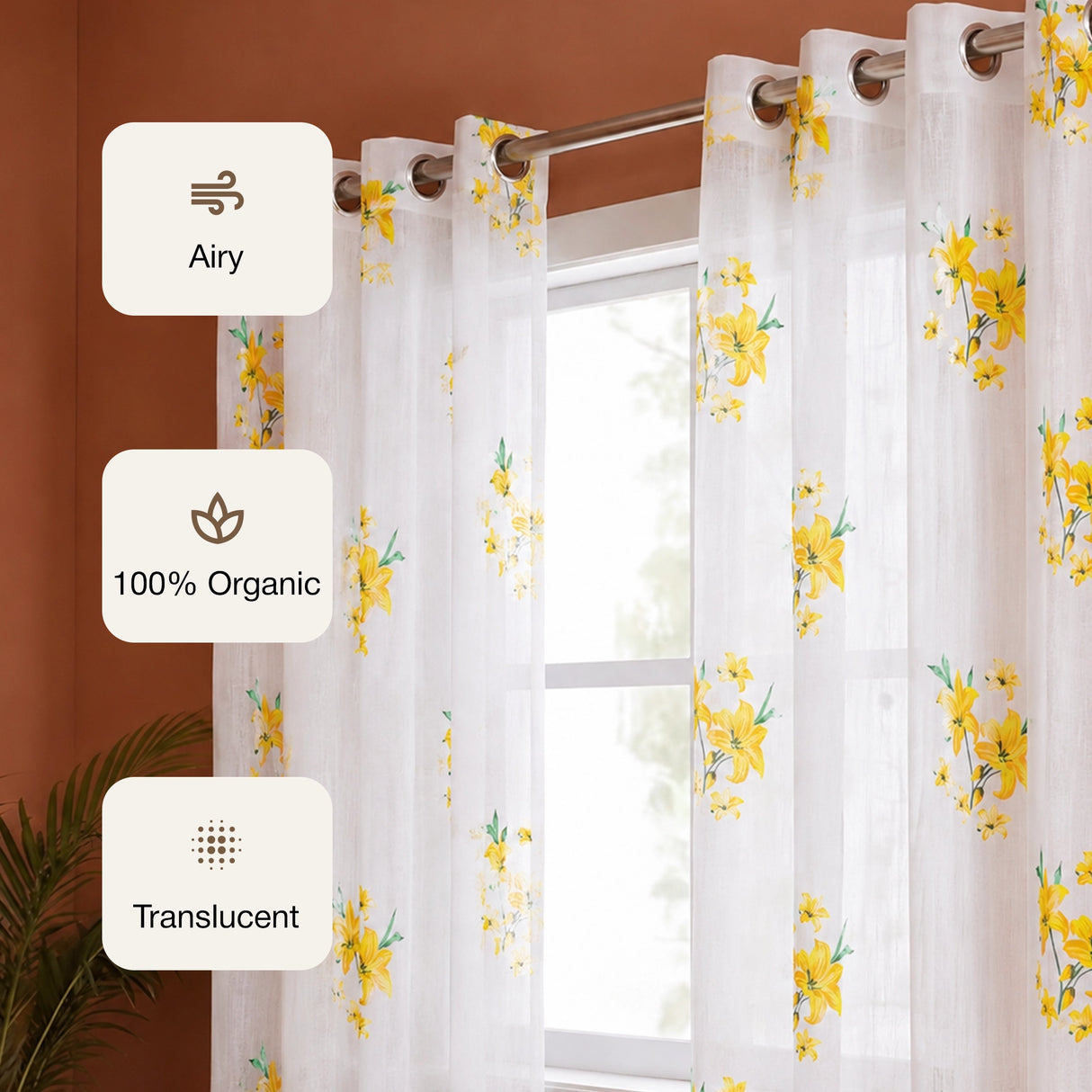 Imprimer Gleamflora - Flower Printed Eyelet Curtain (Yellow)