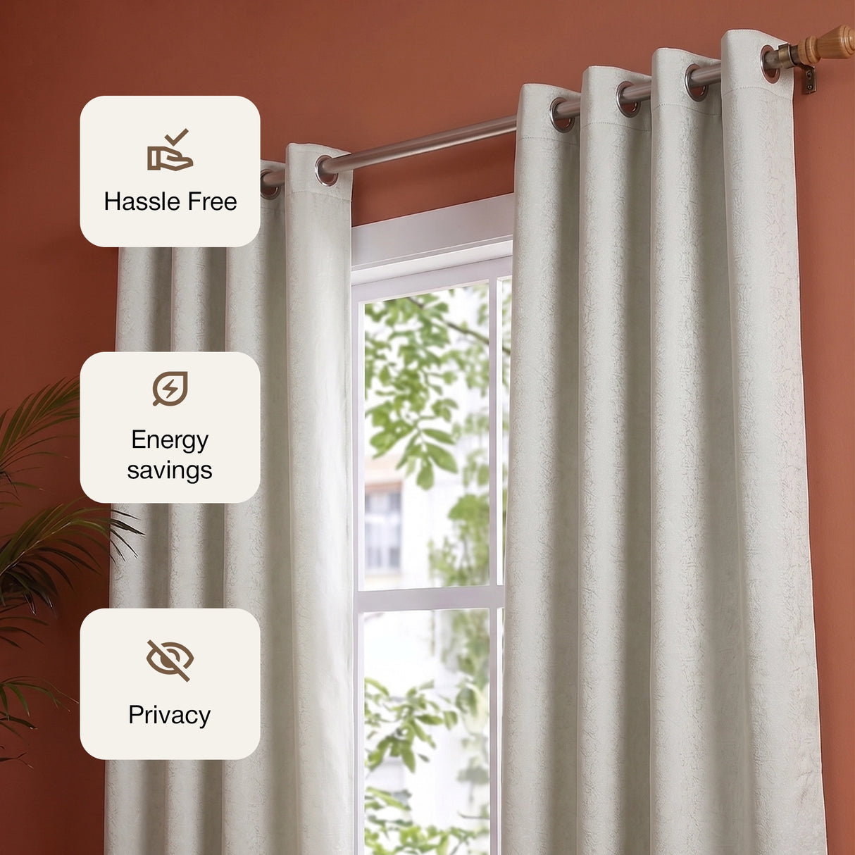 Fort Essential Abstract - Eyelet Black Backing Blackout Curtain (Off White)