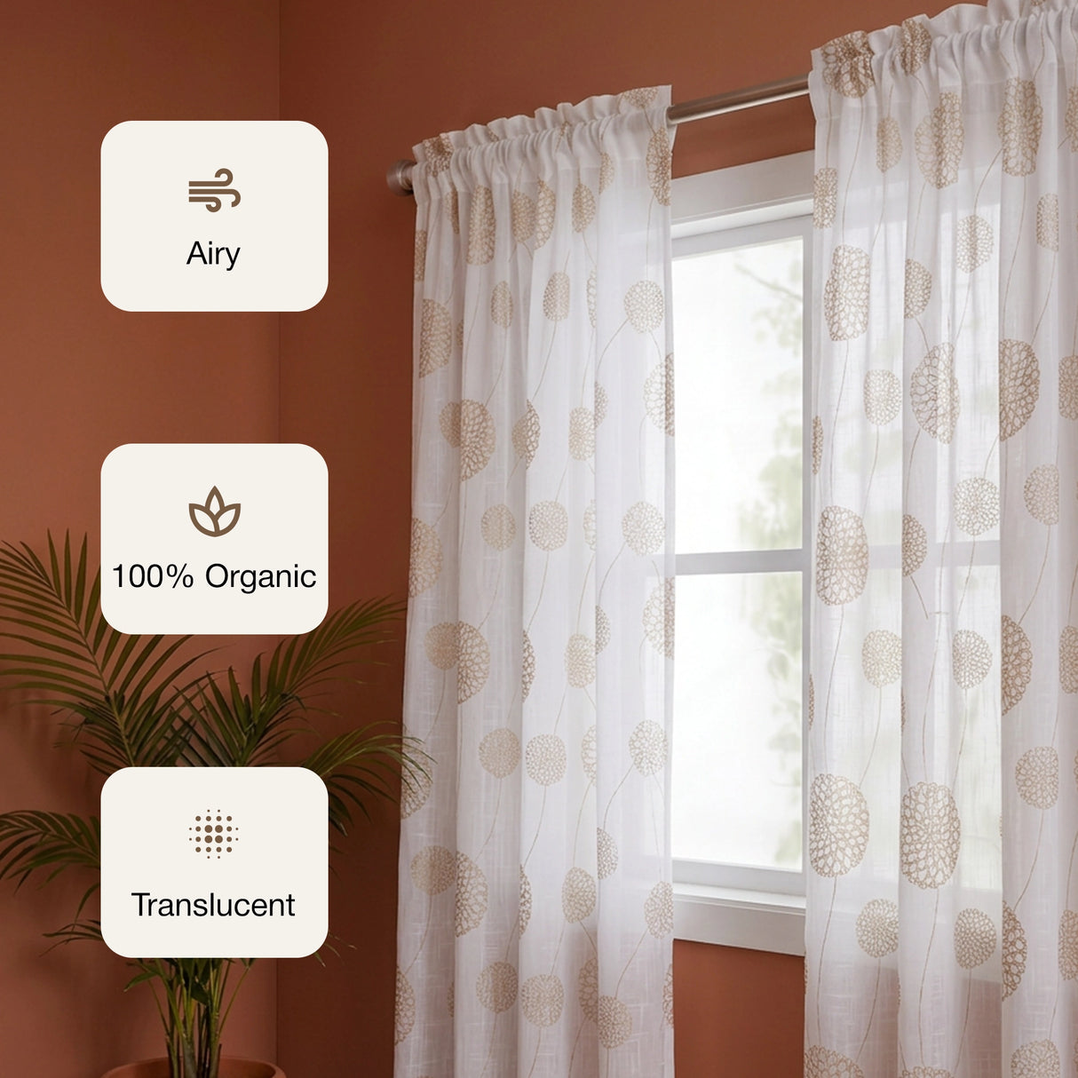 Imprimer Gold Dandelions - Rod Pocket Printed Sheer Curtain