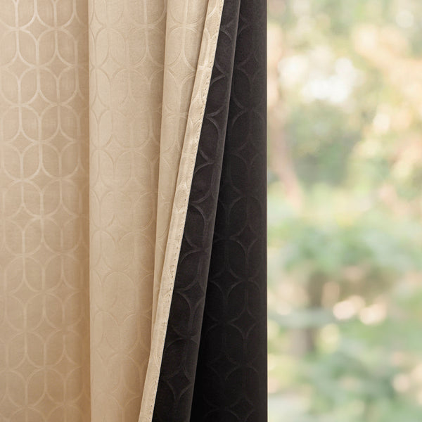 Beige Embossed Blackout Curtain (Elara - Eyelets)