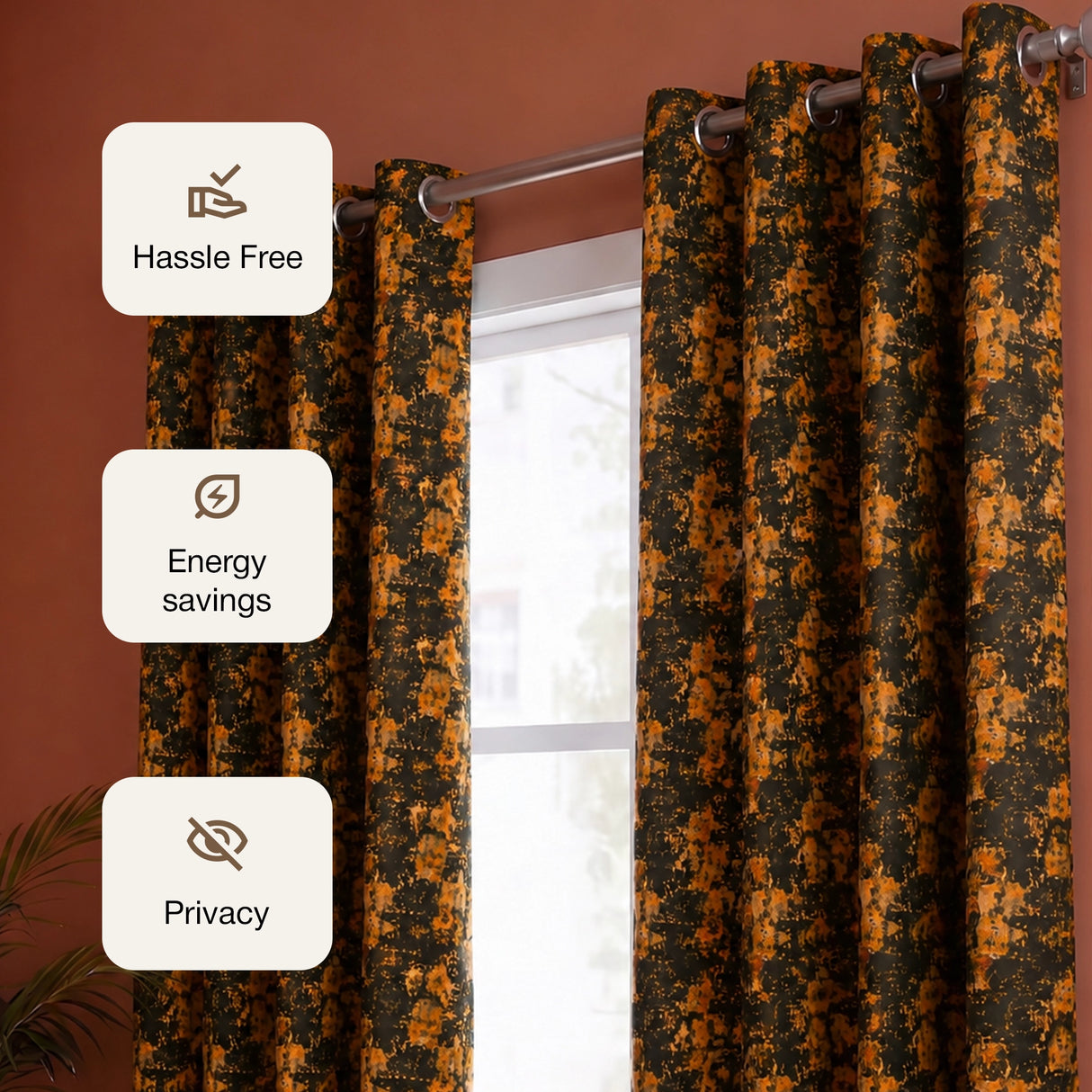 Imprimer Abstract - Digital Printed Blackout Curtain (Black & Mustard)