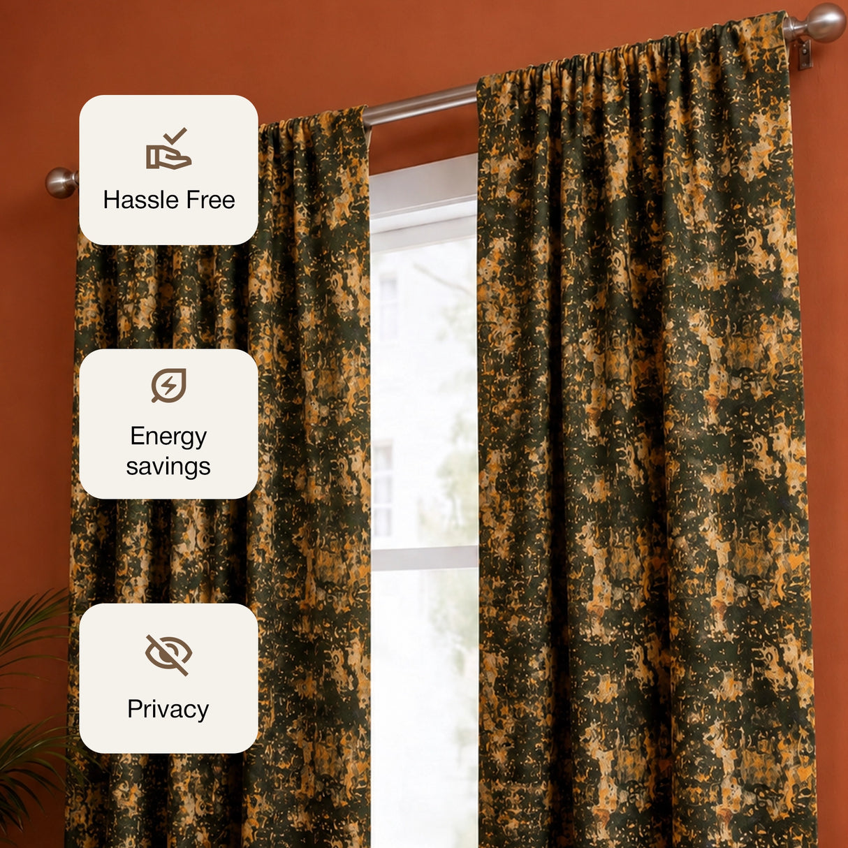 Imprimer Abstract - Rod Pocket DP Blackout Curtain (Black & Mustard)