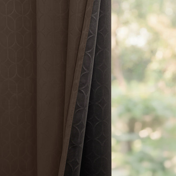 Brown Embossed Blackout Curtain (Elara - Eyelets)