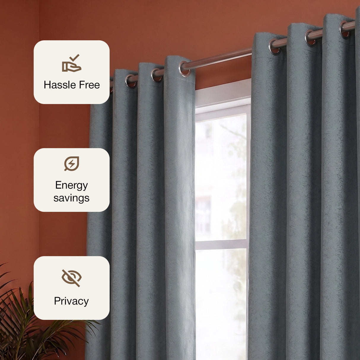 Fort Essential Abstract - Eyelet Black Backing Blackout Curtain (Grey)