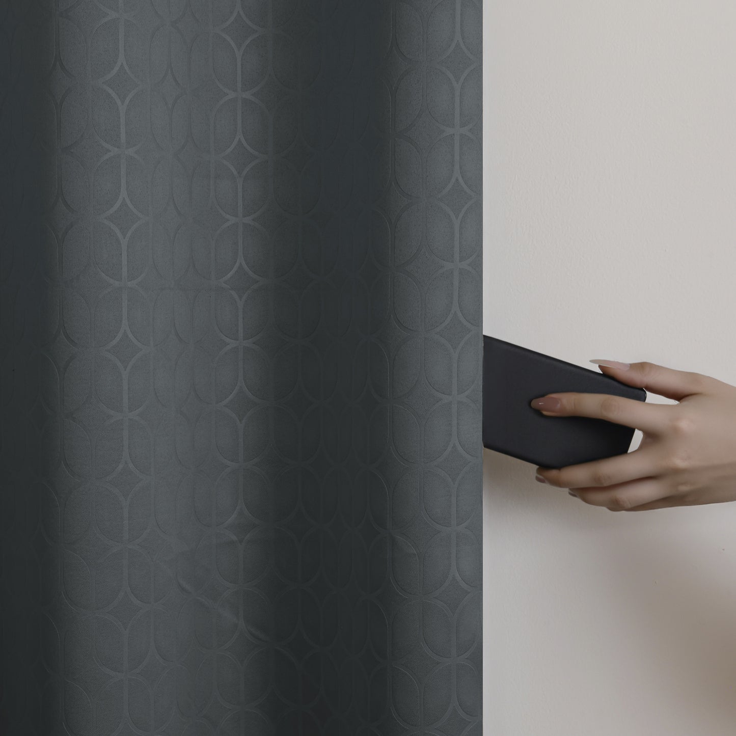 Grey Solid Eyelet Curtain