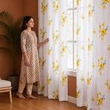 Imprimer Gleamflora - Flower Printed Eyelet Curtain (Yellow)