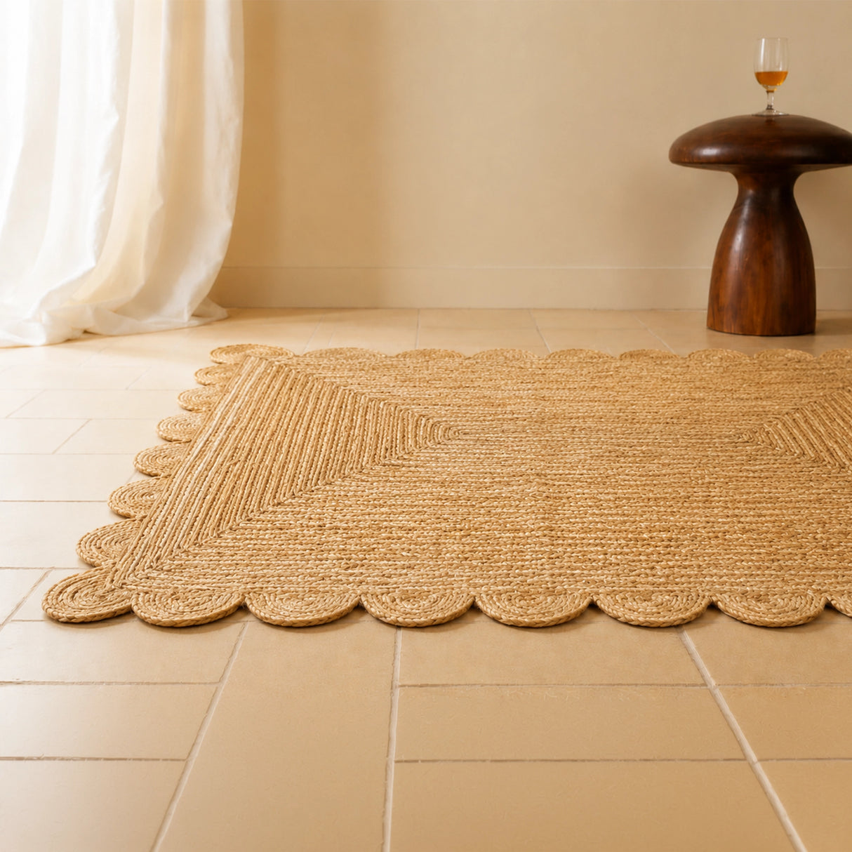 Natural Scalloped Jute Area Rug - Rectangular