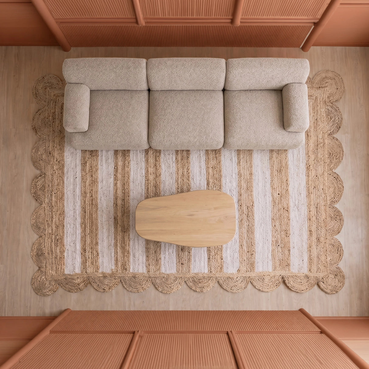 Scalloped Stripe Jute Area Rug - Rectangular