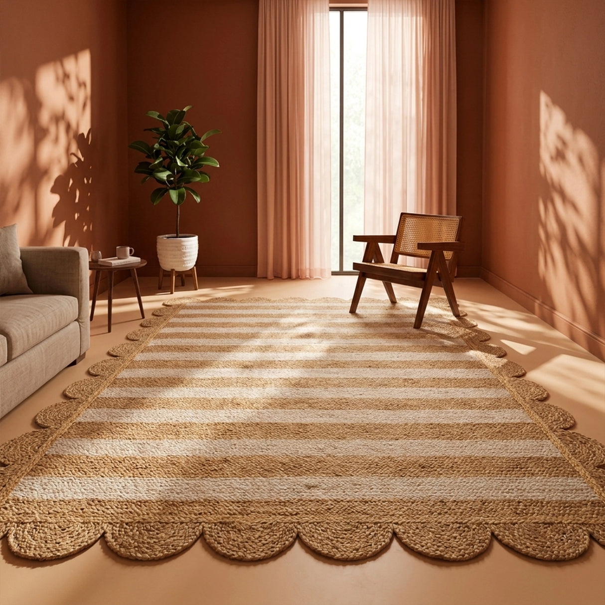 Scalloped Stripe Jute Area Rug - Rectangular