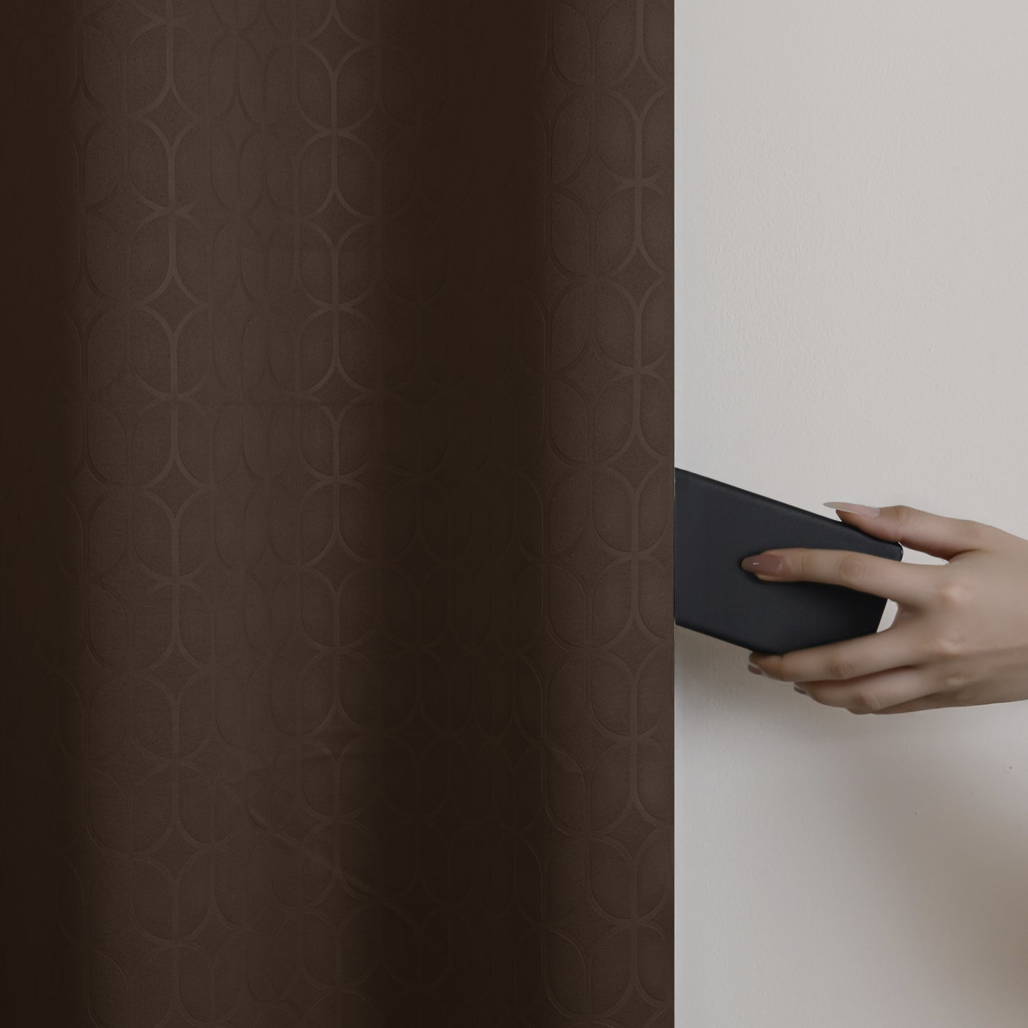 Brown Solid Eyelet Curtain
