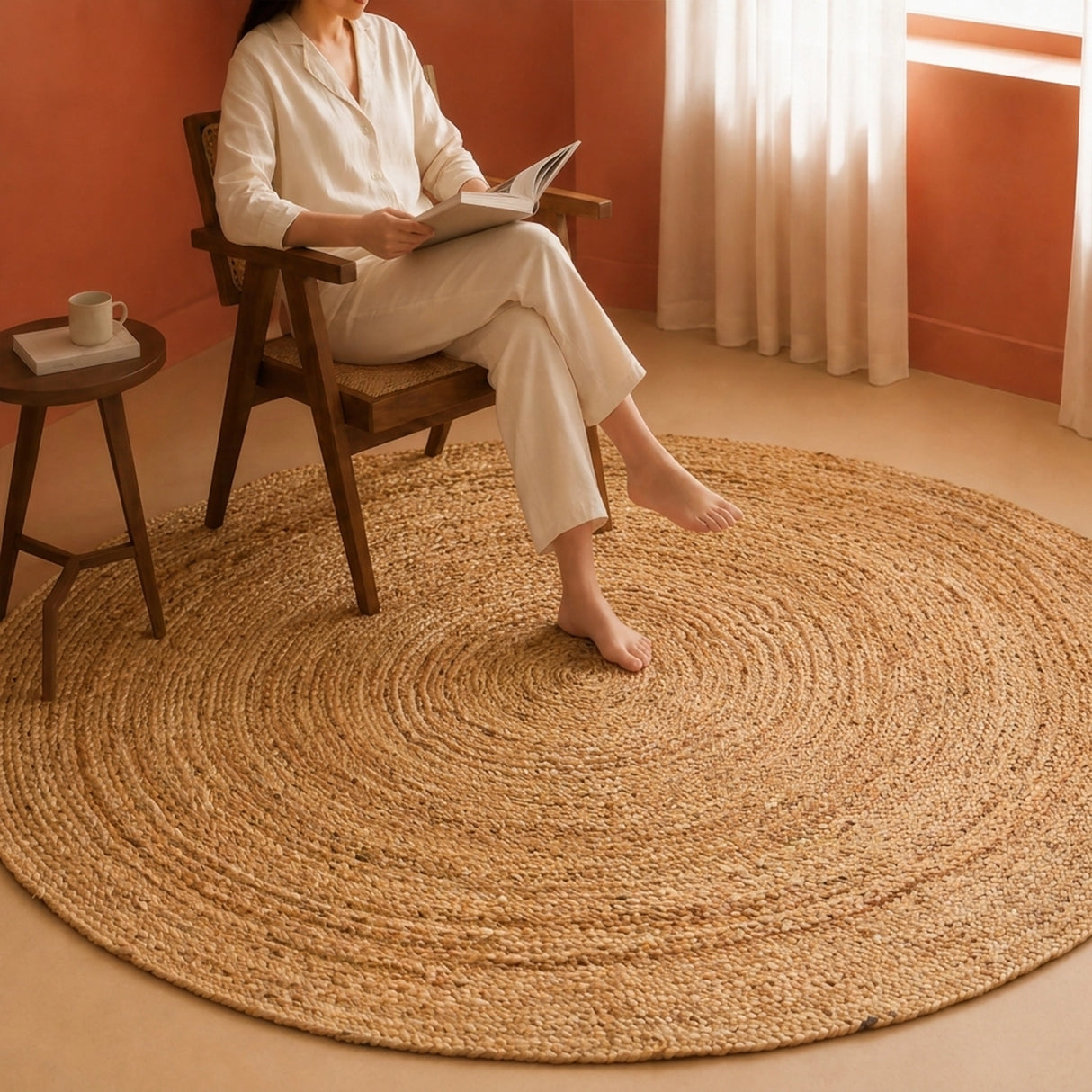 Solid Braided Jute Area Rug - Round