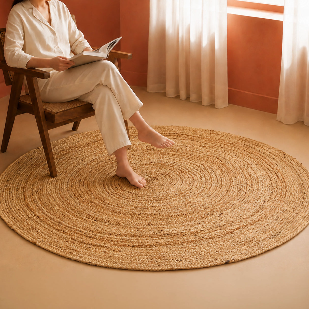 Solid Braided Jute Area Rug - Round