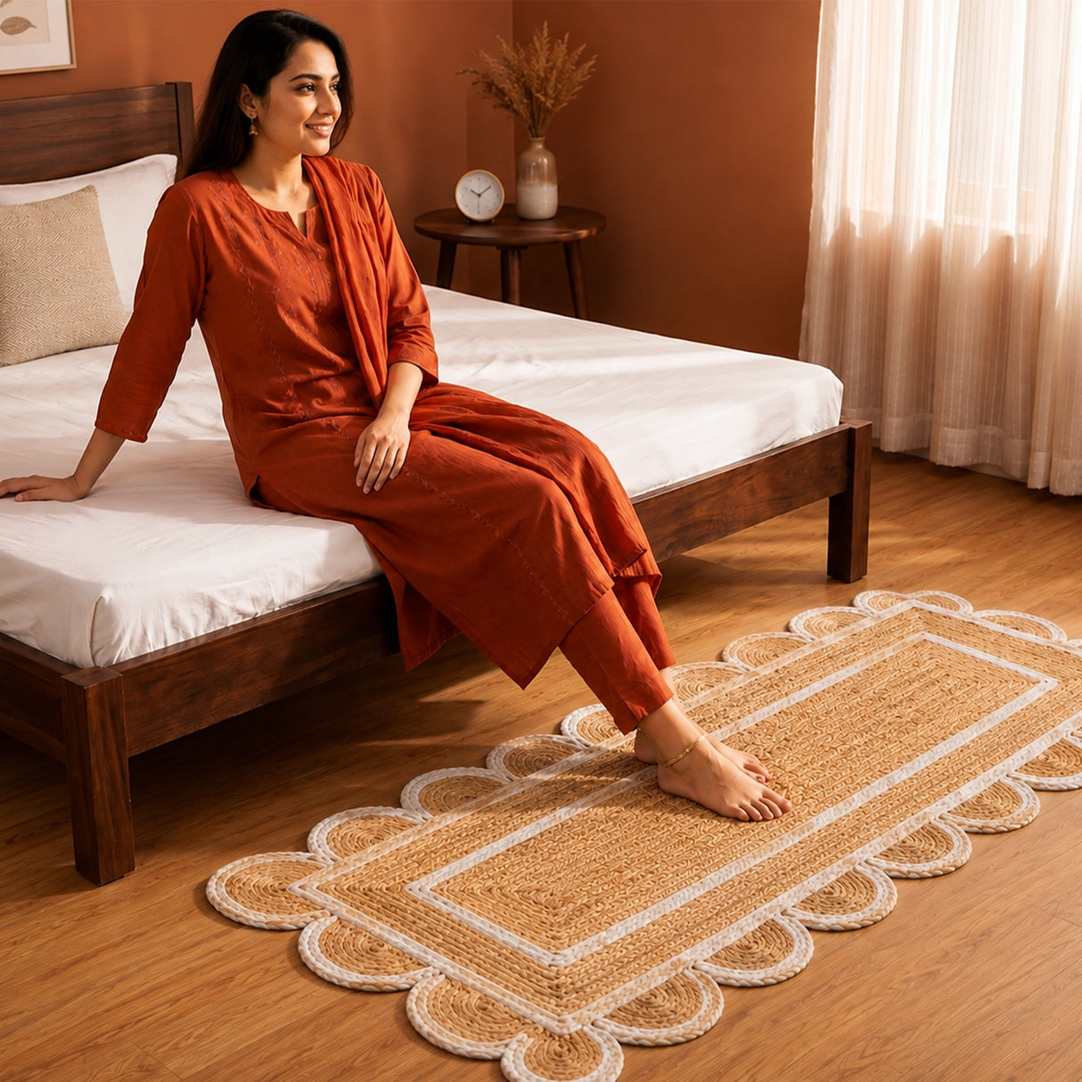 Scalloped Border Jute Area Rug - Rectangular
