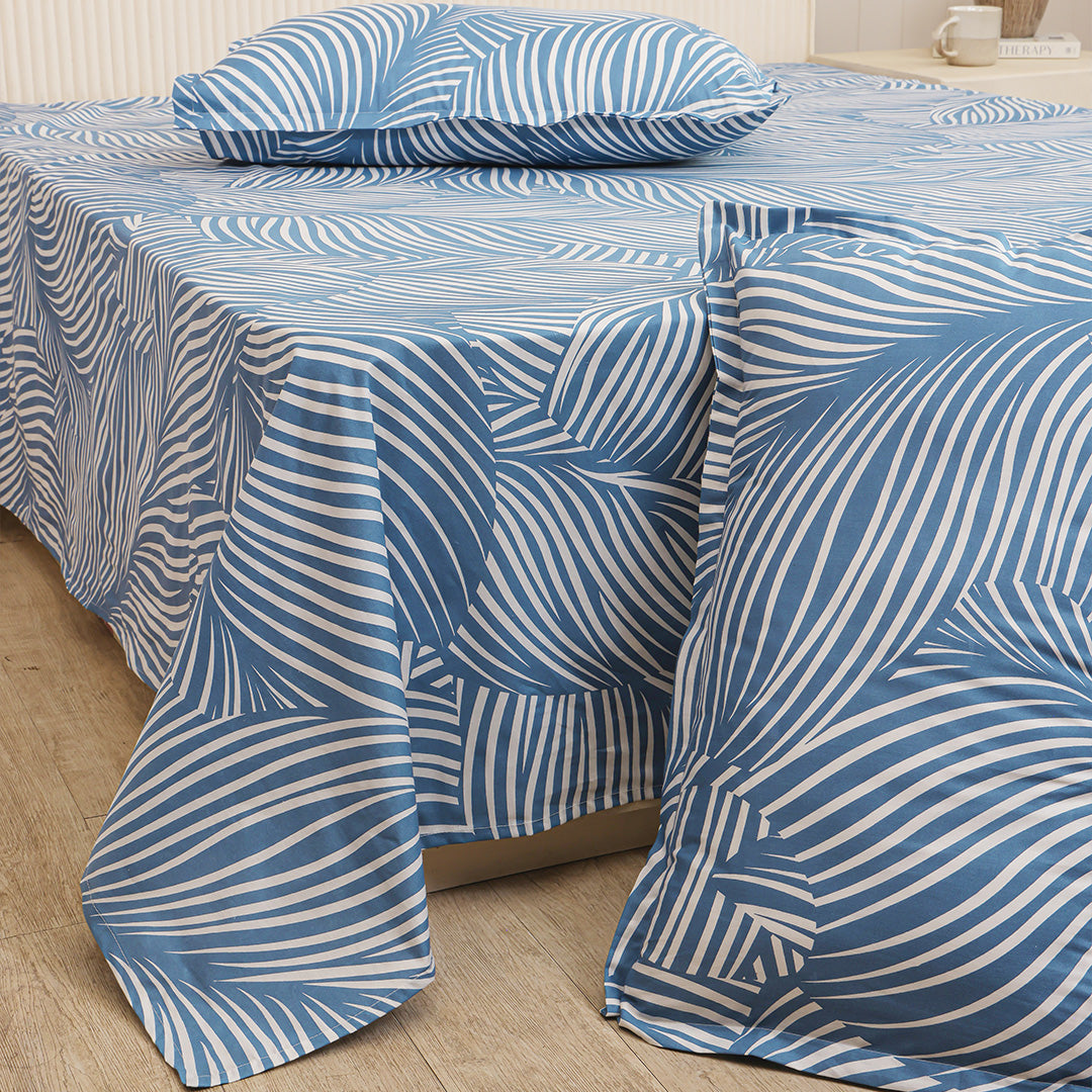 Blue Feather - Bedsheet (Blue & White)