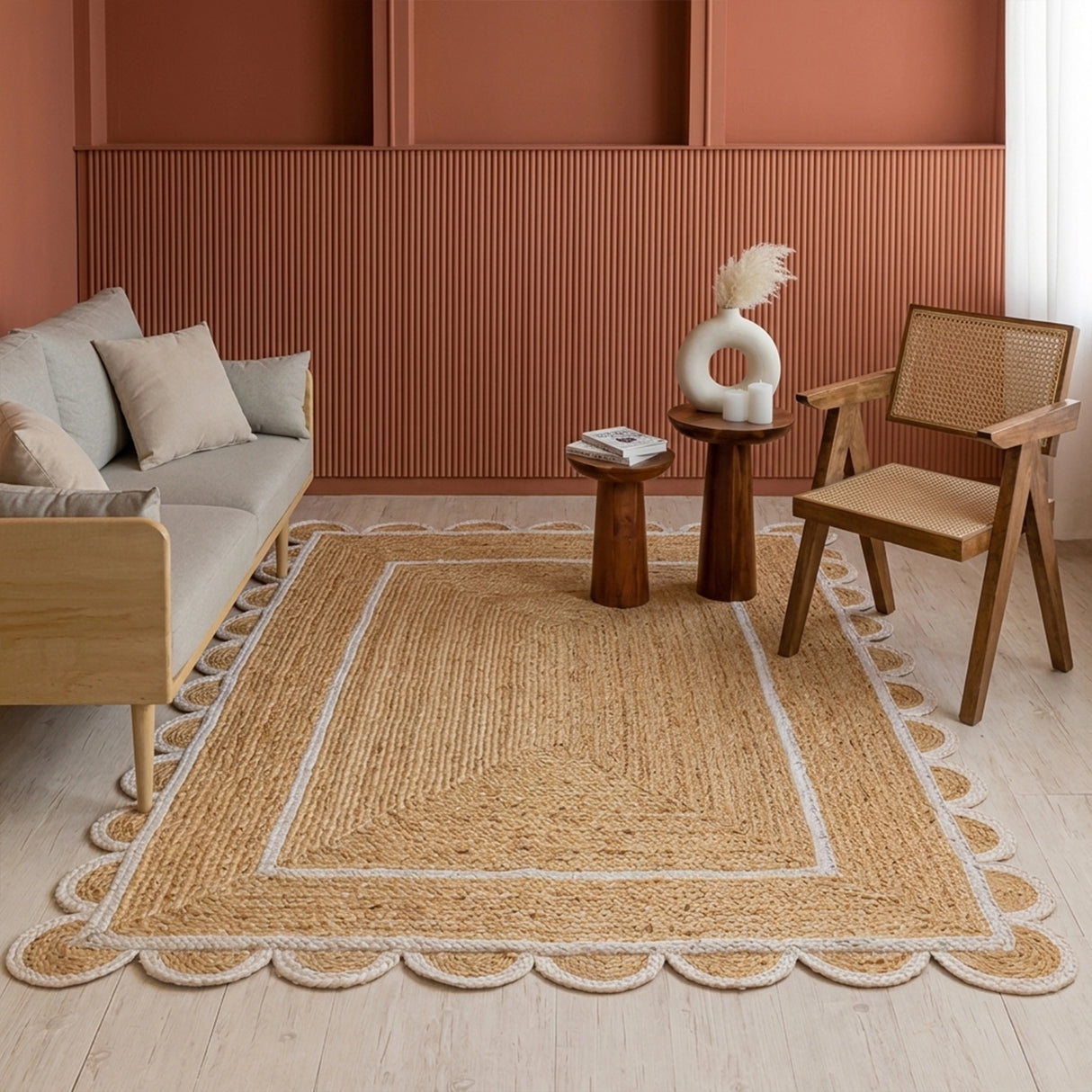 Scalloped Border Jute Area Rug - Rectangular
