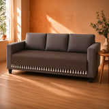 Quilted Velvet Sofa Cover with Tassels (Brown)