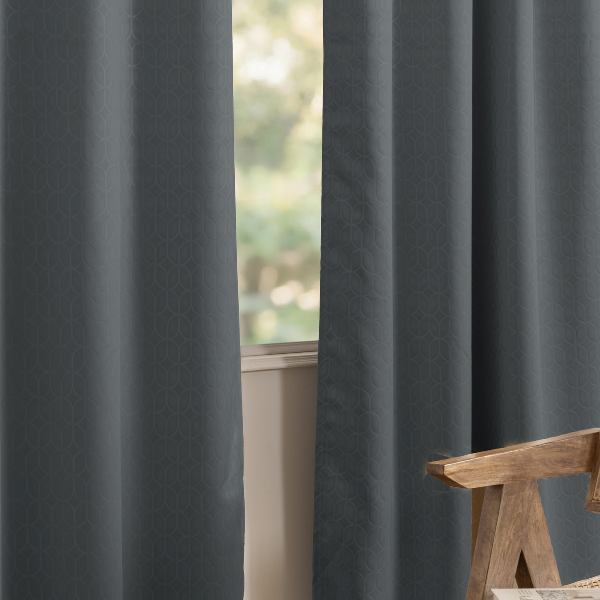 Grey Embossed Blackout Curtain (Elara - Rod Pocket)