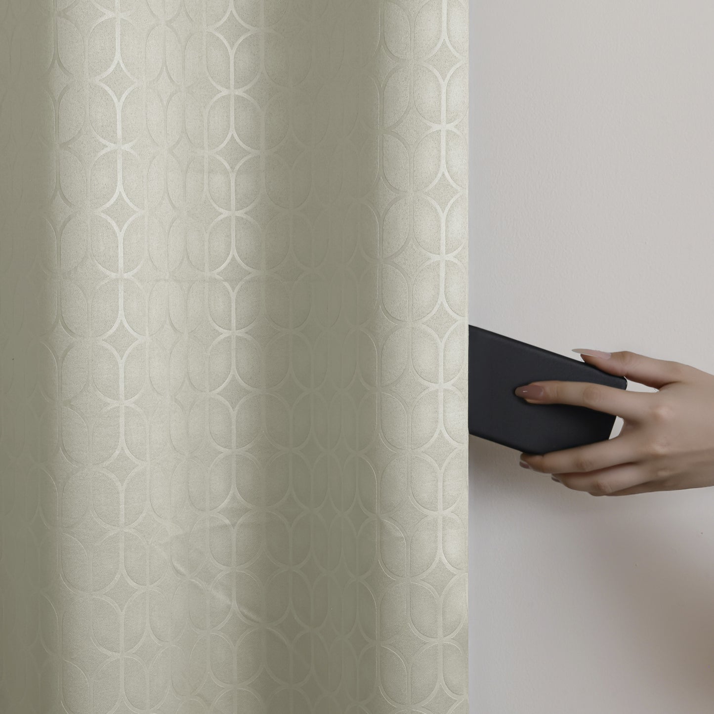 Off White Solid Eyelet Curtain